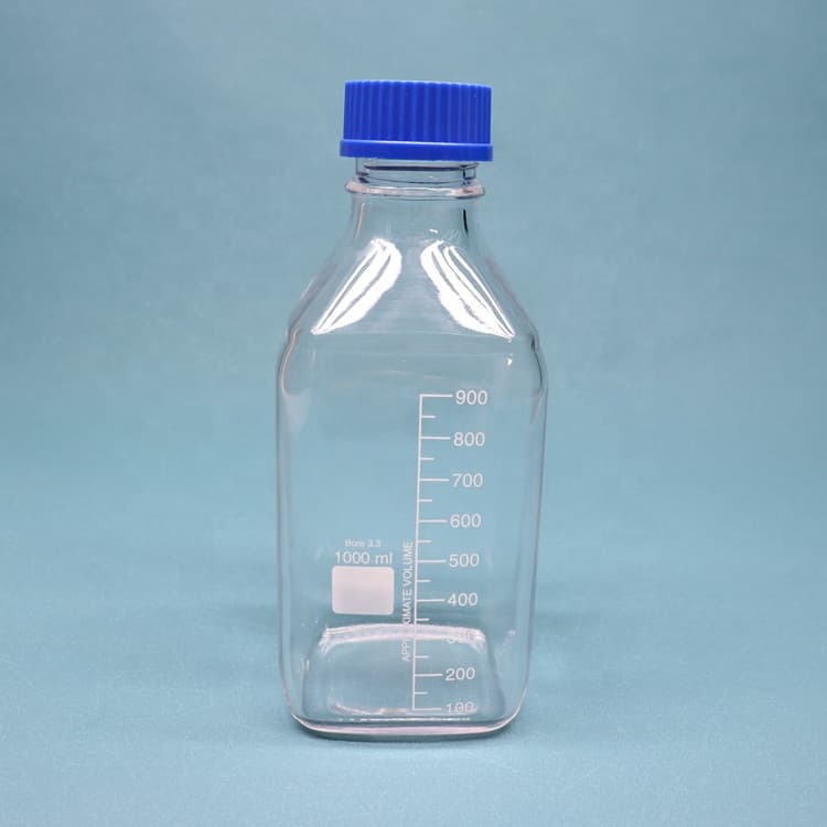 borosilicate autoclavable to 140C (284F) GL45 square bottles